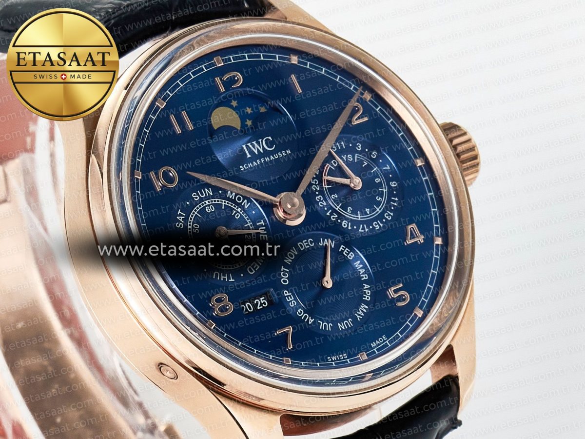 IW5033 Portugieser Perpetual Calendar RG V9F 1:1 Best Edition Blue Dial on Black Leather Strap A52610 - Görsel 5