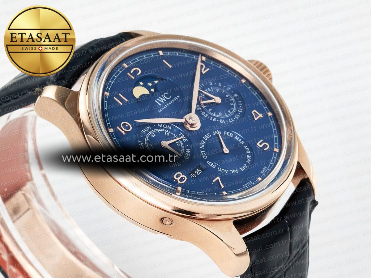IW5033 Portugieser Perpetual Calendar RG V9F 1:1 Best Edition Blue Dial on Black Leather Strap A52610 - Görsel 7
