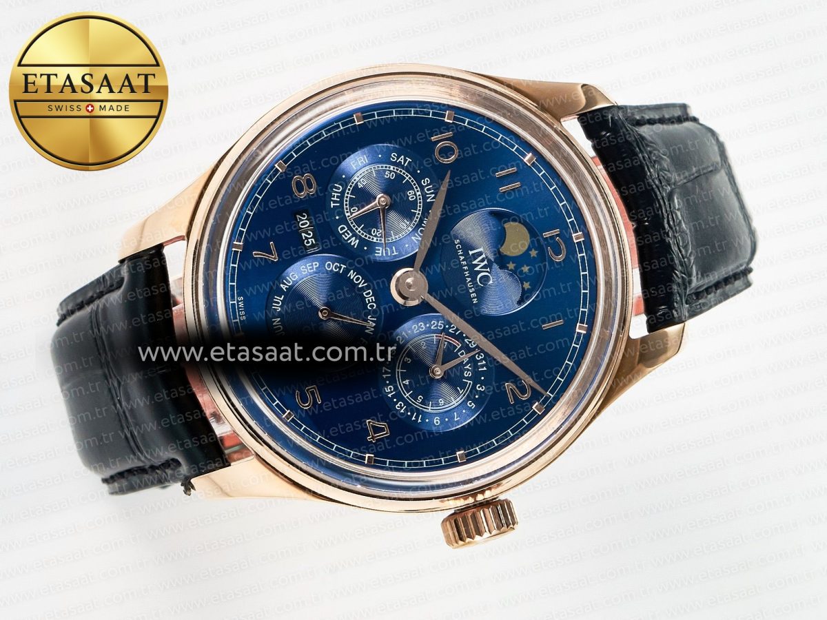 IW5033 Portugieser Perpetual Calendar RG V9F 1:1 Best Edition Blue Dial on Black Leather Strap A52610 - Görsel 8