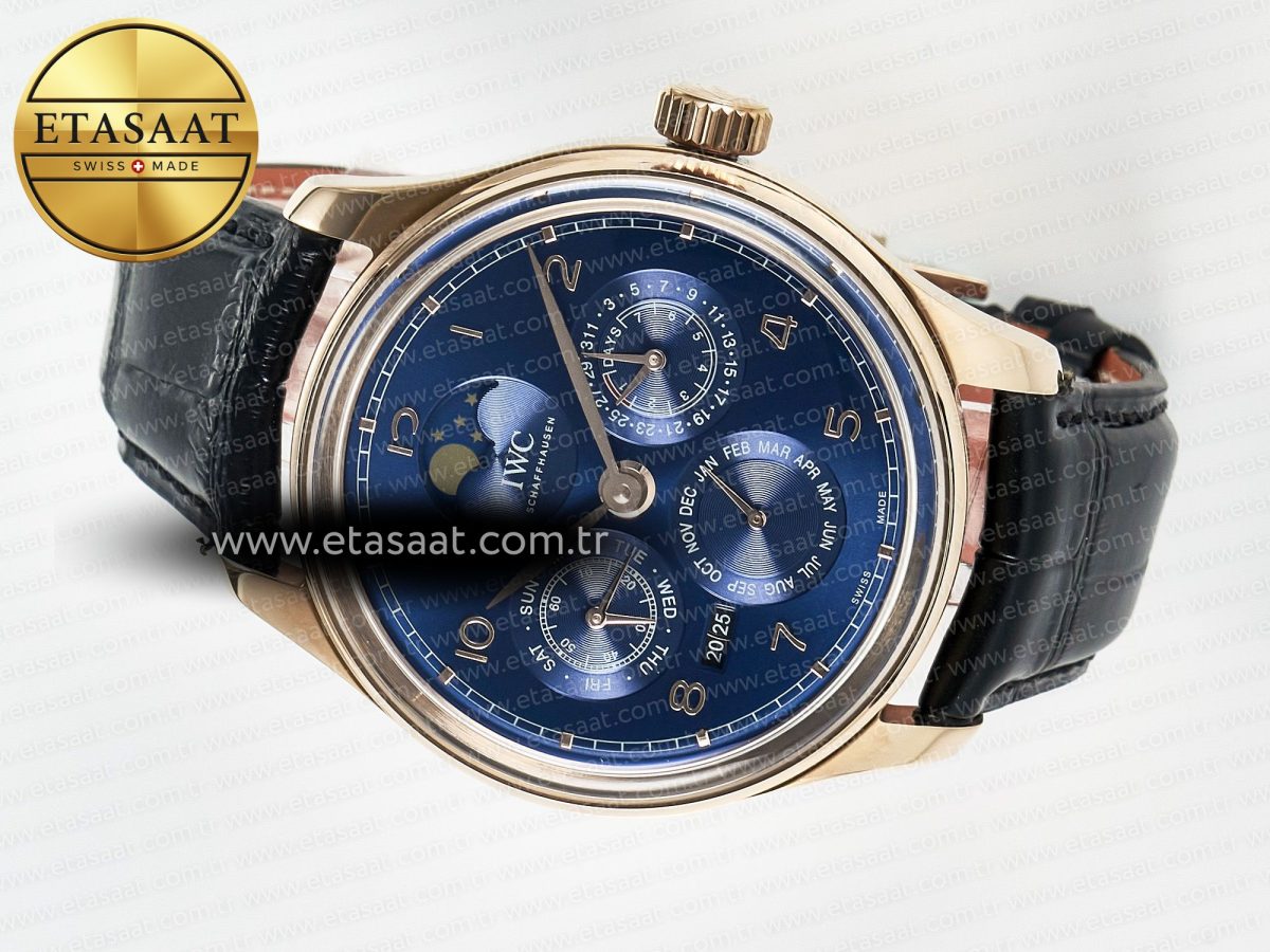 IW5033 Portugieser Perpetual Calendar RG V9F 1:1 Best Edition Blue Dial on Black Leather Strap A52610 - Görsel 9