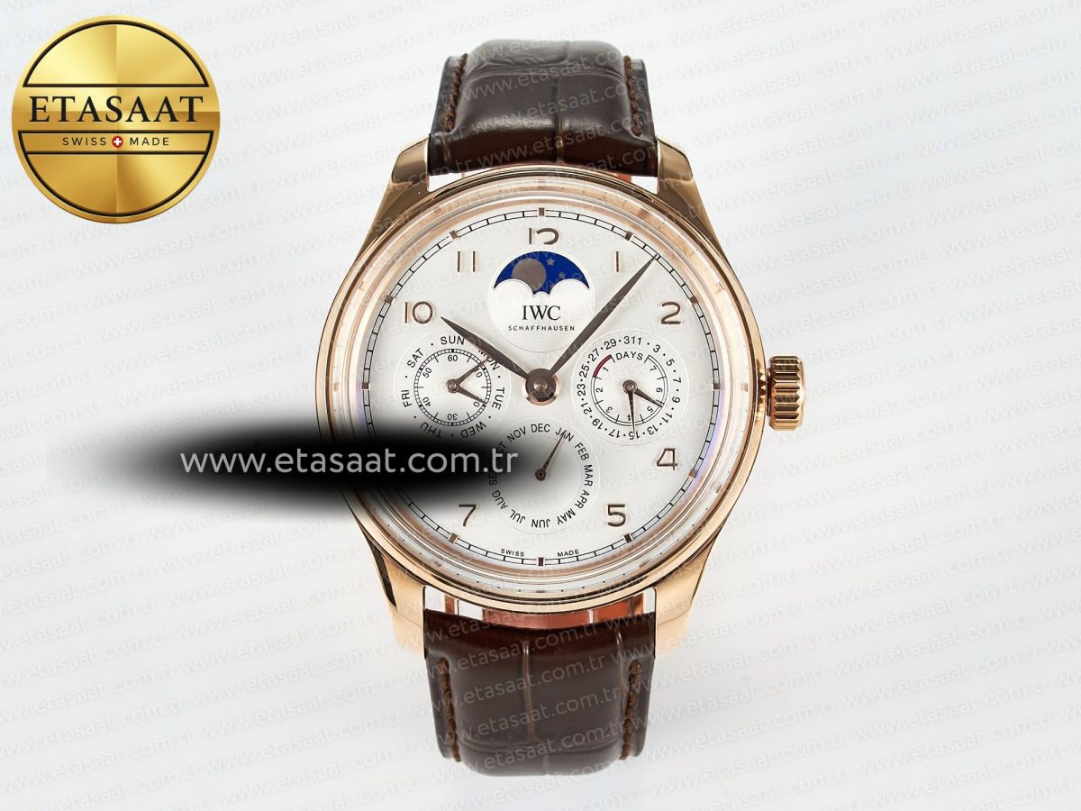 IW5033 Portugieser Perpetual Calendar RG V9F 1:1 Best Edition White Dial on Brown Leather Strap A52610 - Görsel 3