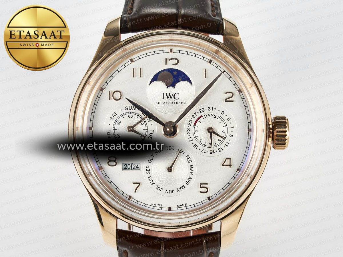 IW5033 Portugieser Perpetual Calendar RG V9F 1:1 Best Edition White Dial on Brown Leather Strap A52610 - Görsel 4