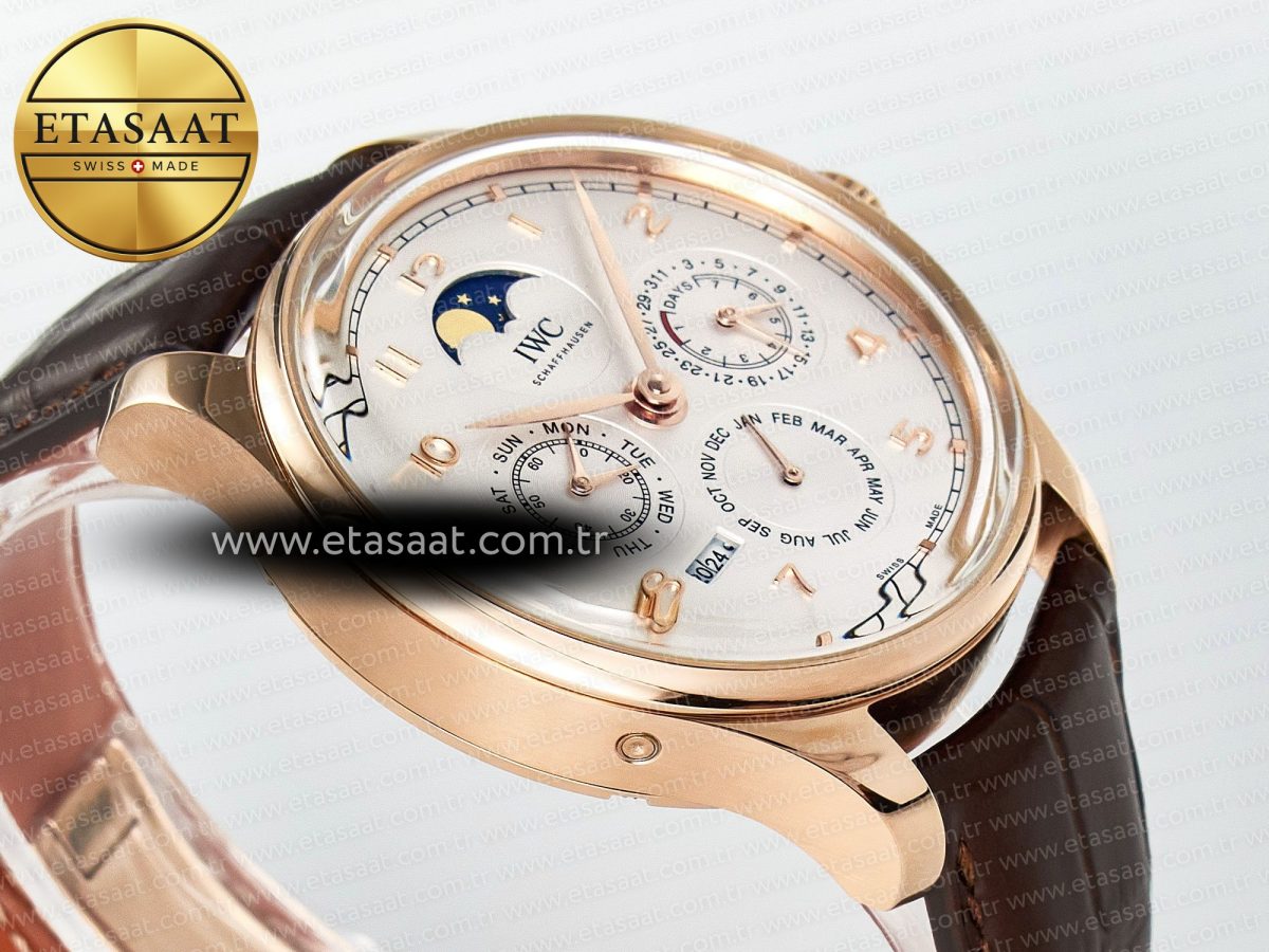 IW5033 Portugieser Perpetual Calendar RG V9F 1:1 Best Edition White Dial on Brown Leather Strap A52610 - Görsel 6