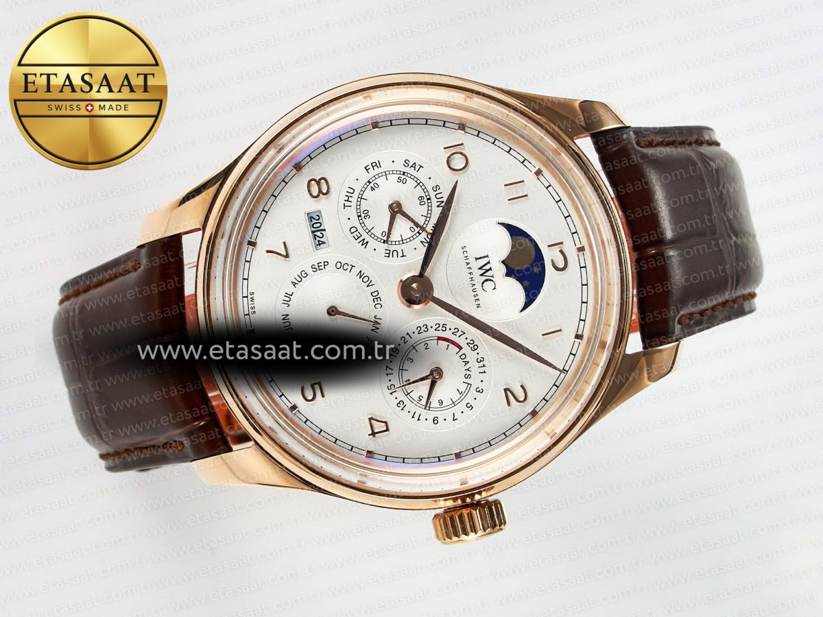 IW5033 Portugieser Perpetual Calendar RG V9F 1:1 Best Edition White Dial on Brown Leather Strap A52610 - Görsel 7