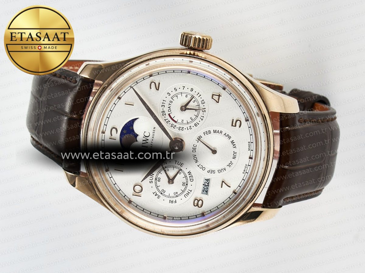 IW5033 Portugieser Perpetual Calendar RG V9F 1:1 Best Edition White Dial on Brown Leather Strap A52610 - Görsel 8