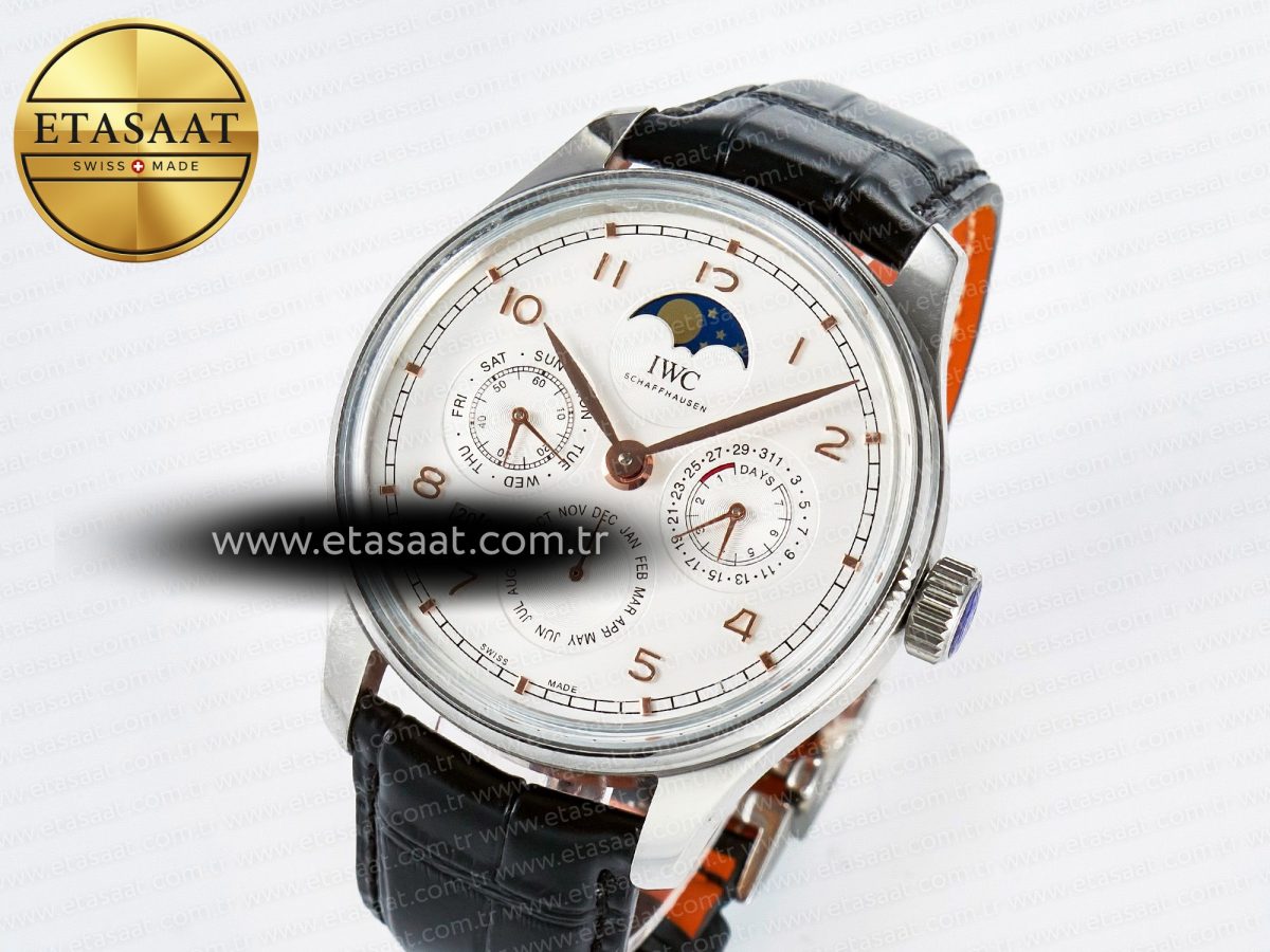IW5033 Portugieser Perpetual Calendar SS V9F 1:1 Best Edition White Dial on Black Leather Strap A52610 - Görsel 1