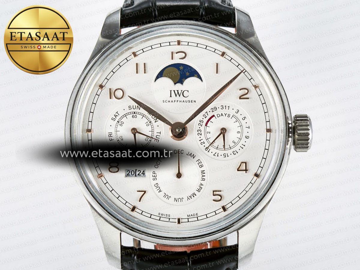 IW5033 Portugieser Perpetual Calendar SS V9F 1:1 Best Edition White Dial on Black Leather Strap A52610 - Görsel 4