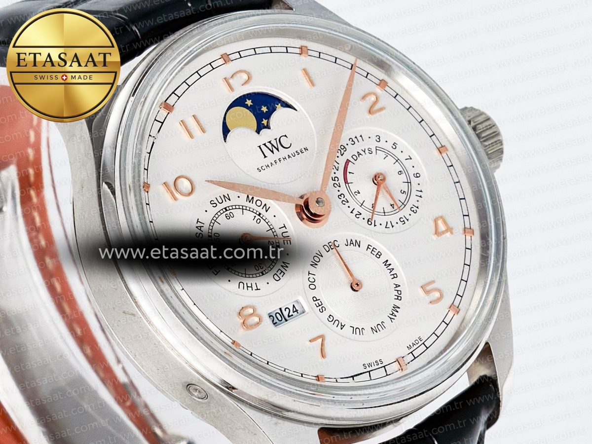 IW5033 Portugieser Perpetual Calendar SS V9F 1:1 Best Edition White Dial on Black Leather Strap A52610 - Görsel 5