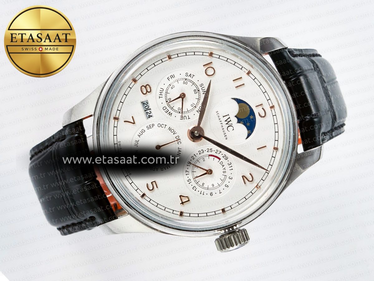 IW5033 Portugieser Perpetual Calendar SS V9F 1:1 Best Edition White Dial on Black Leather Strap A52610 - Görsel 8
