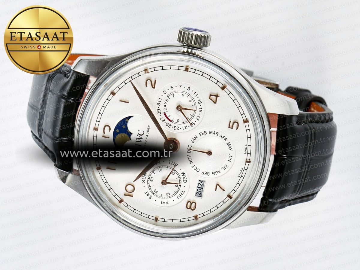 IW5033 Portugieser Perpetual Calendar SS V9F 1:1 Best Edition White Dial on Black Leather Strap A52610 - Görsel 9