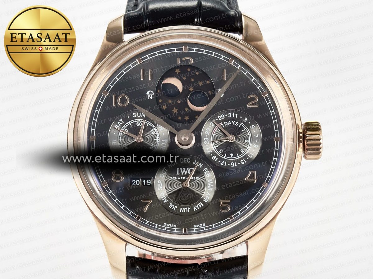 IW5034 Portugieser Perpetual Calendar RG V9F 1:1 Best Edition Black Dial on Black Leather Strap A52610 - Görsel 4