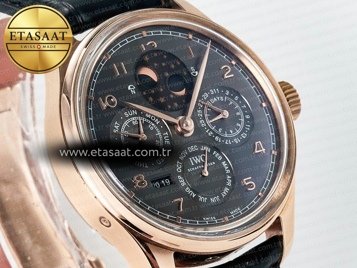 IW5034 Portugieser Perpetual Calendar RG V9F 1:1 Best Edition Black Dial on Black Leather Strap A52610 - Görsel 5