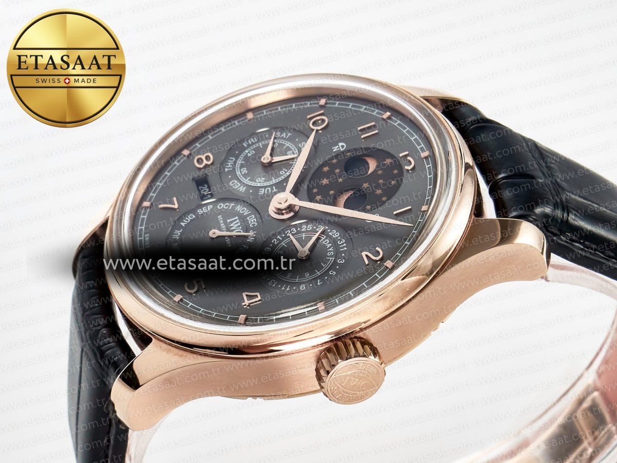 IW5034 Portugieser Perpetual Calendar RG V9F 1:1 Best Edition Black Dial on Black Leather Strap A52610 - Görsel 6