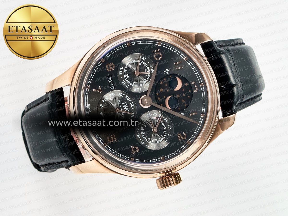 IW5034 Portugieser Perpetual Calendar RG V9F 1:1 Best Edition Black Dial on Black Leather Strap A52610 - Görsel 8