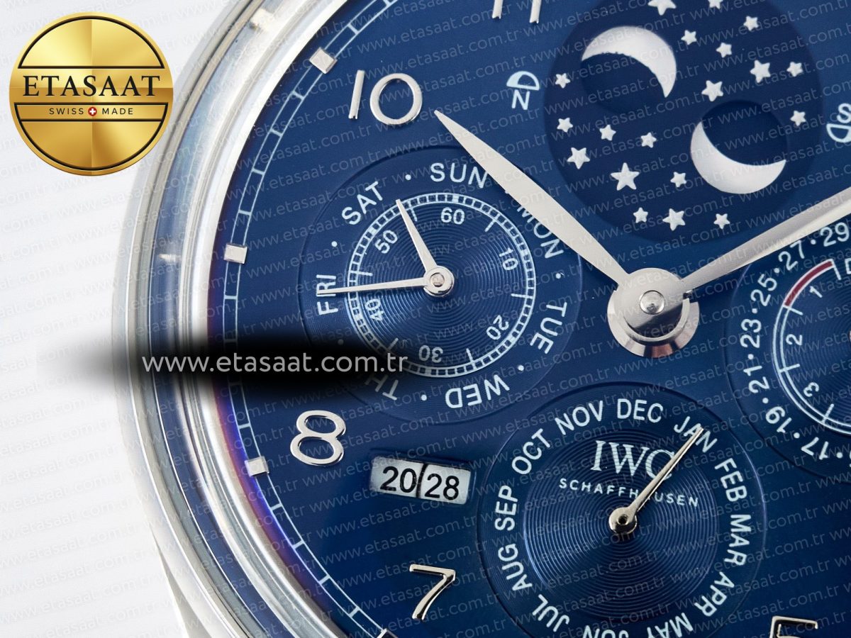 IW5034 Portugieser Perpetual Calendar SS V9F 1:1 Best Edition Blue Dial on Black Leather Strap A52610 - Görsel 10