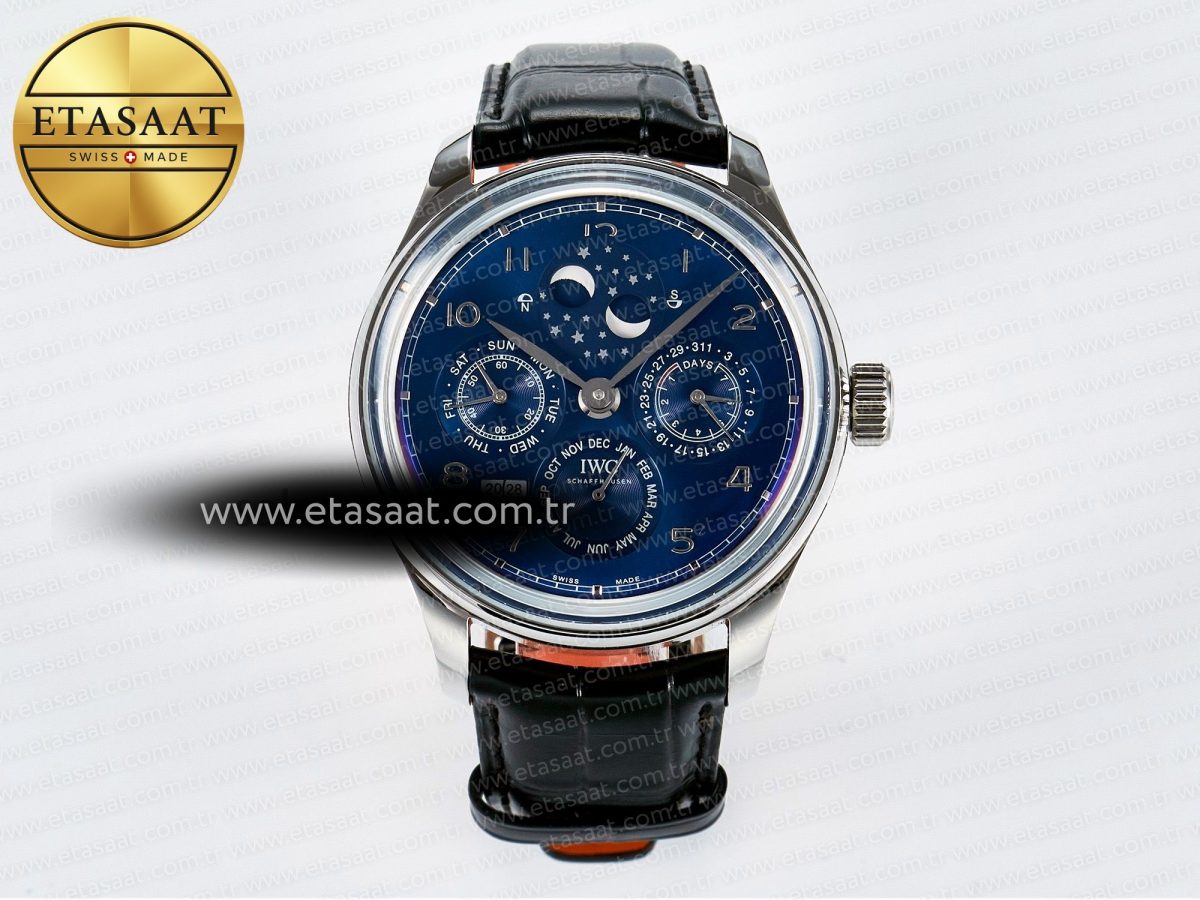 IW5034 Portugieser Perpetual Calendar SS V9F 1:1 Best Edition Blue Dial on Black Leather Strap A52610 - Görsel 3