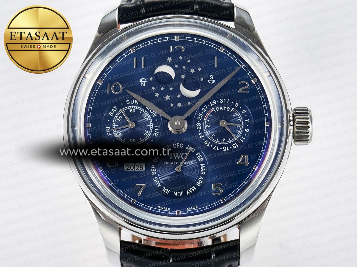 IW5034 Portugieser Perpetual Calendar SS V9F 1:1 Best Edition Blue Dial on Black Leather Strap A52610 - Görsel 4