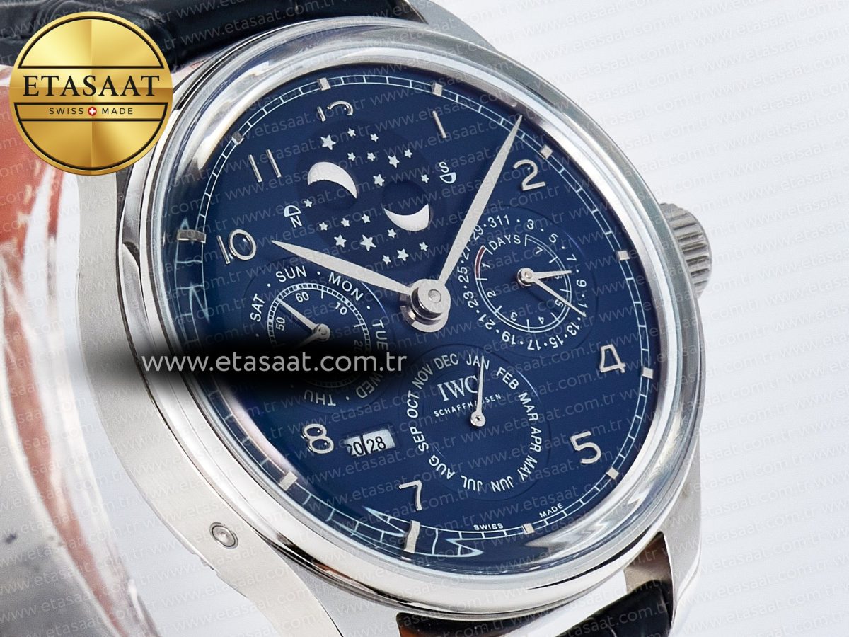 IW5034 Portugieser Perpetual Calendar SS V9F 1:1 Best Edition Blue Dial on Black Leather Strap A52610 - Görsel 5
