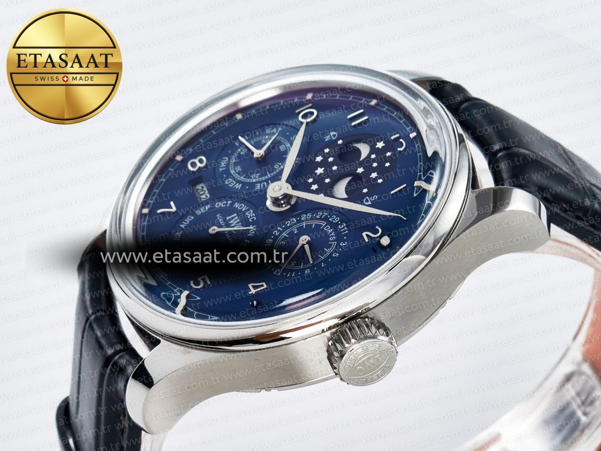 IW5034 Portugieser Perpetual Calendar SS V9F 1:1 Best Edition Blue Dial on Black Leather Strap A52610 - Görsel 6
