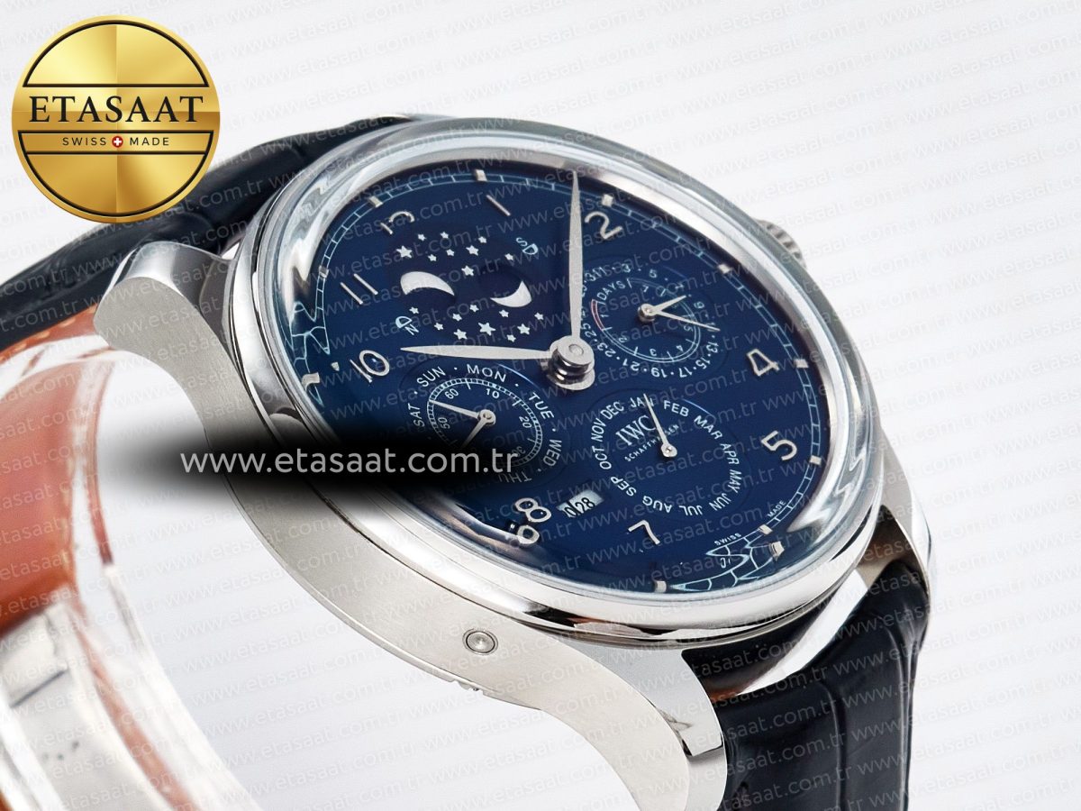 IW5034 Portugieser Perpetual Calendar SS V9F 1:1 Best Edition Blue Dial on Black Leather Strap A52610 - Görsel 7