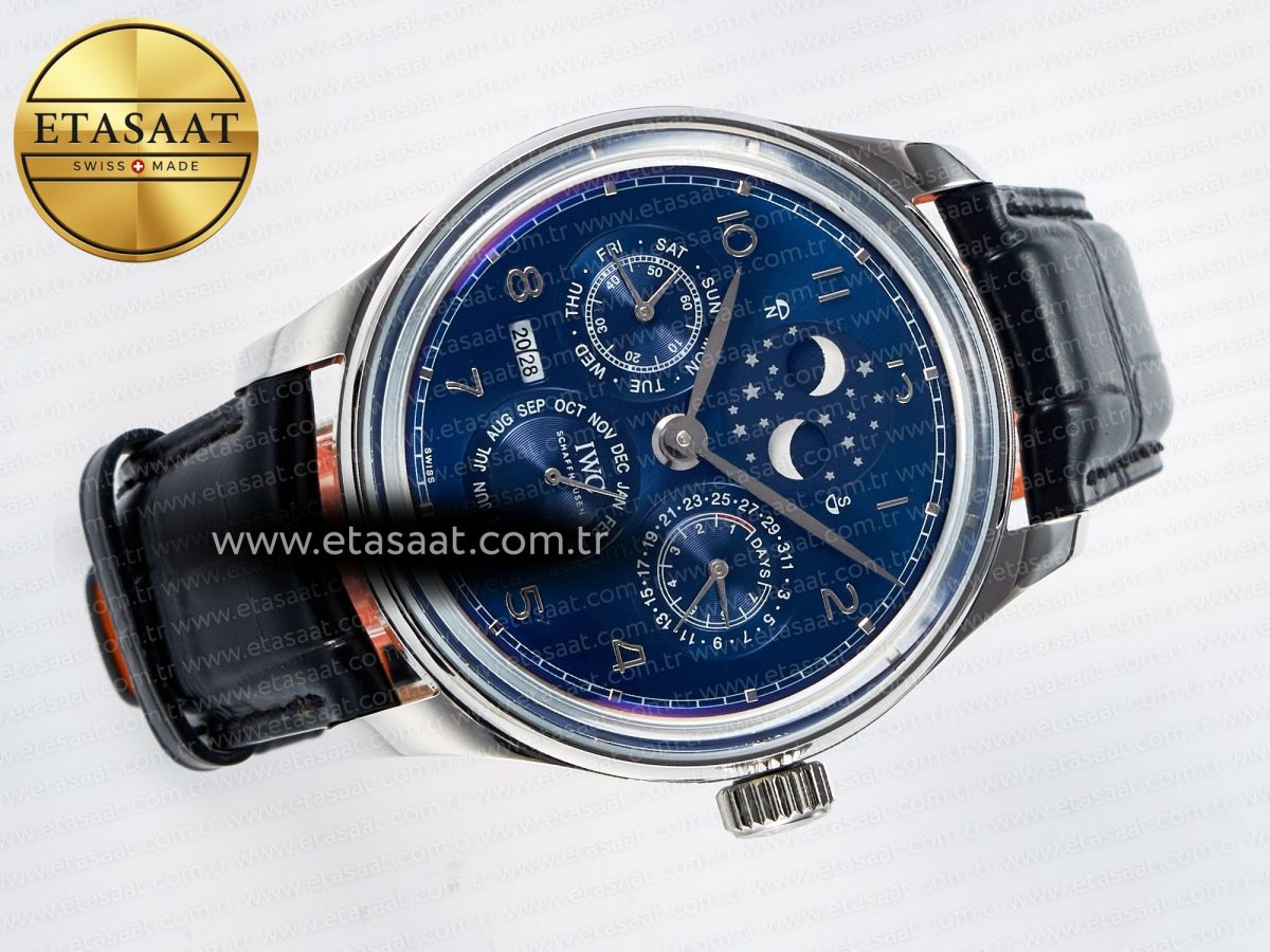IW5034 Portugieser Perpetual Calendar SS V9F 1:1 Best Edition Blue Dial on Black Leather Strap A52610 - Görsel 8