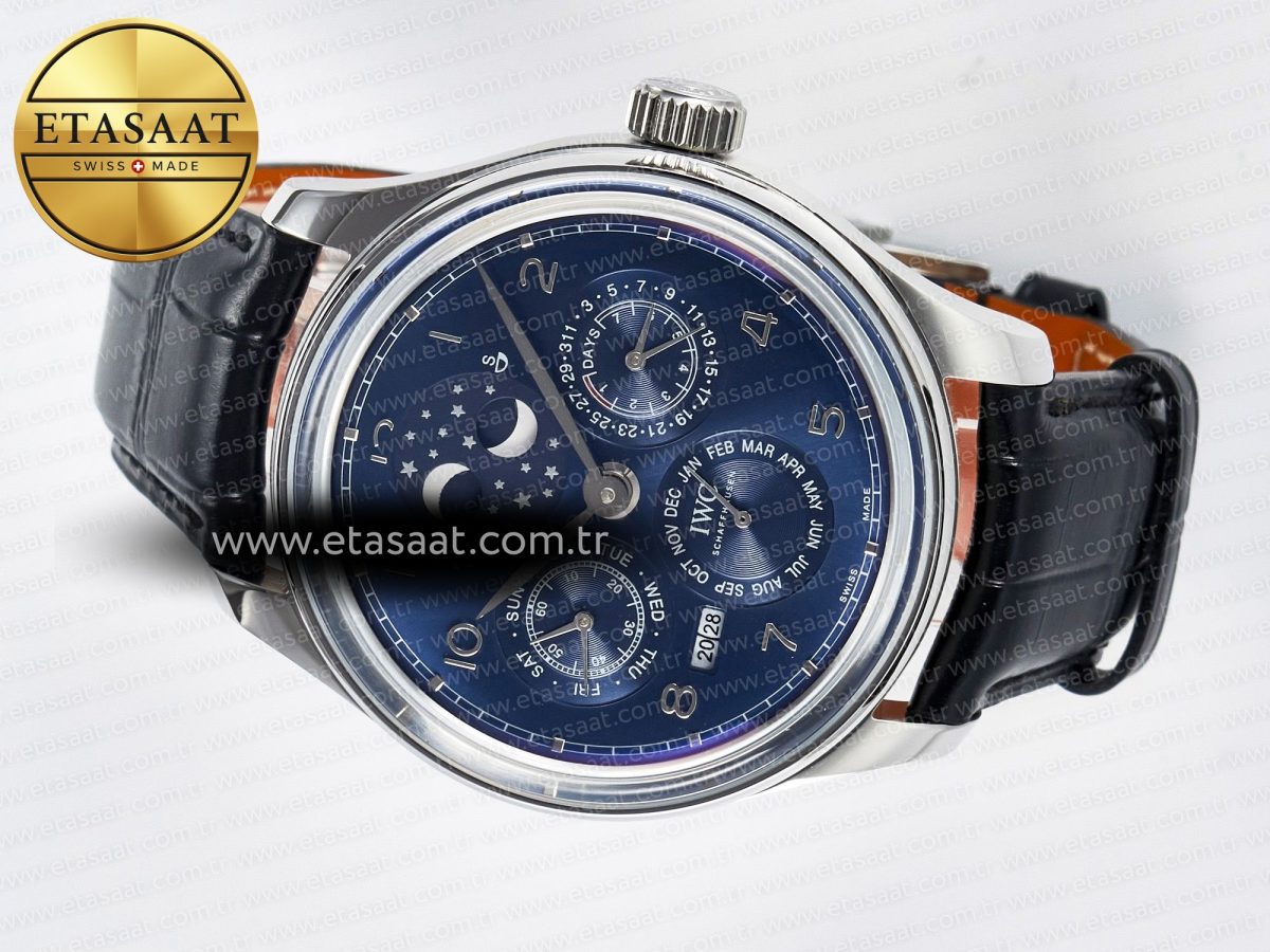 IW5034 Portugieser Perpetual Calendar SS V9F 1:1 Best Edition Blue Dial on Black Leather Strap A52610 - Görsel 9
