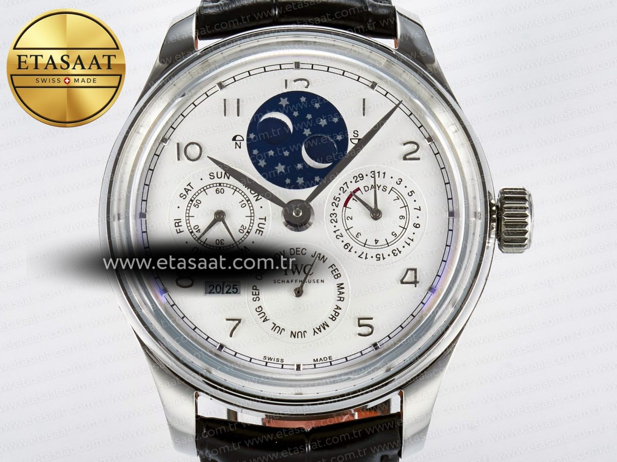 IW5034 Portugieser Perpetual Calendar SS V9F 1:1 Best Edition White Dial on Black Leather Strap A52610 - Görsel 4