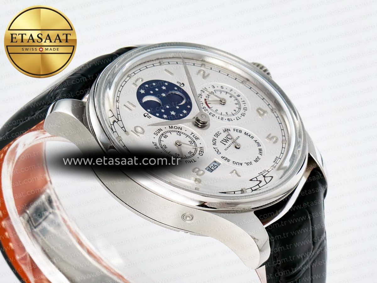 IW5034 Portugieser Perpetual Calendar SS V9F 1:1 Best Edition White Dial on Black Leather Strap A52610 - Görsel 7