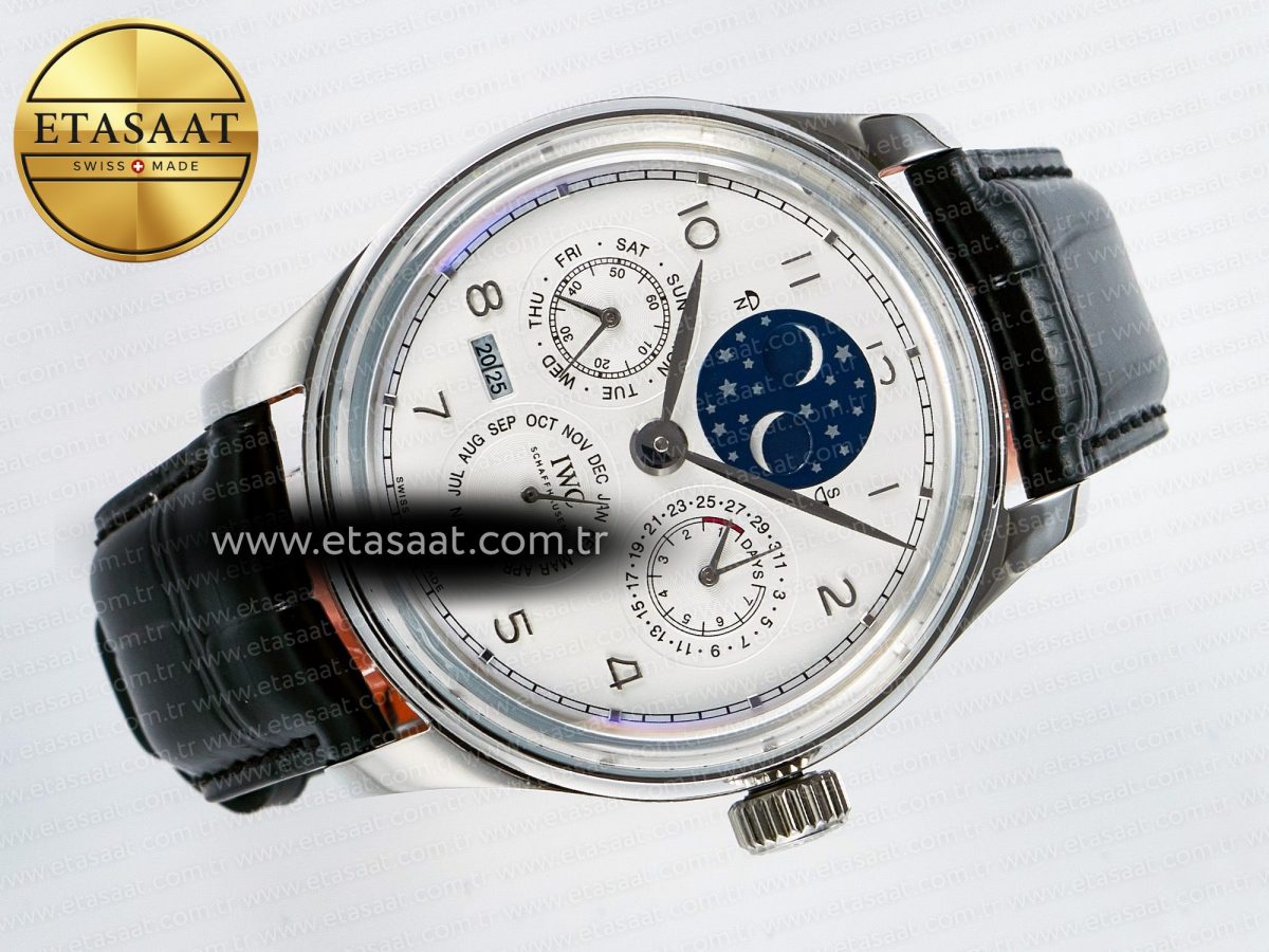 IW5034 Portugieser Perpetual Calendar SS V9F 1:1 Best Edition White Dial on Black Leather Strap A52610 - Görsel 8