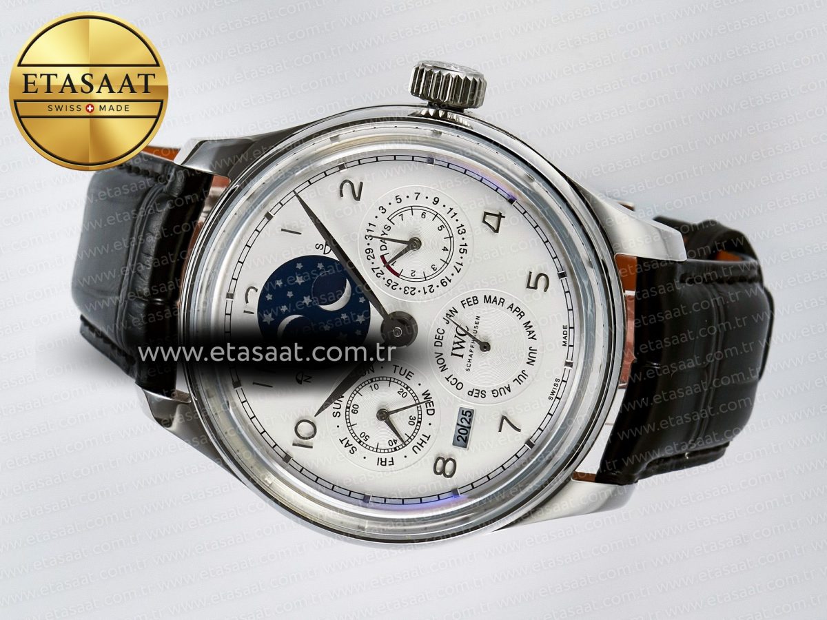 IW5034 Portugieser Perpetual Calendar SS V9F 1:1 Best Edition White Dial on Black Leather Strap A52610 - Görsel 9