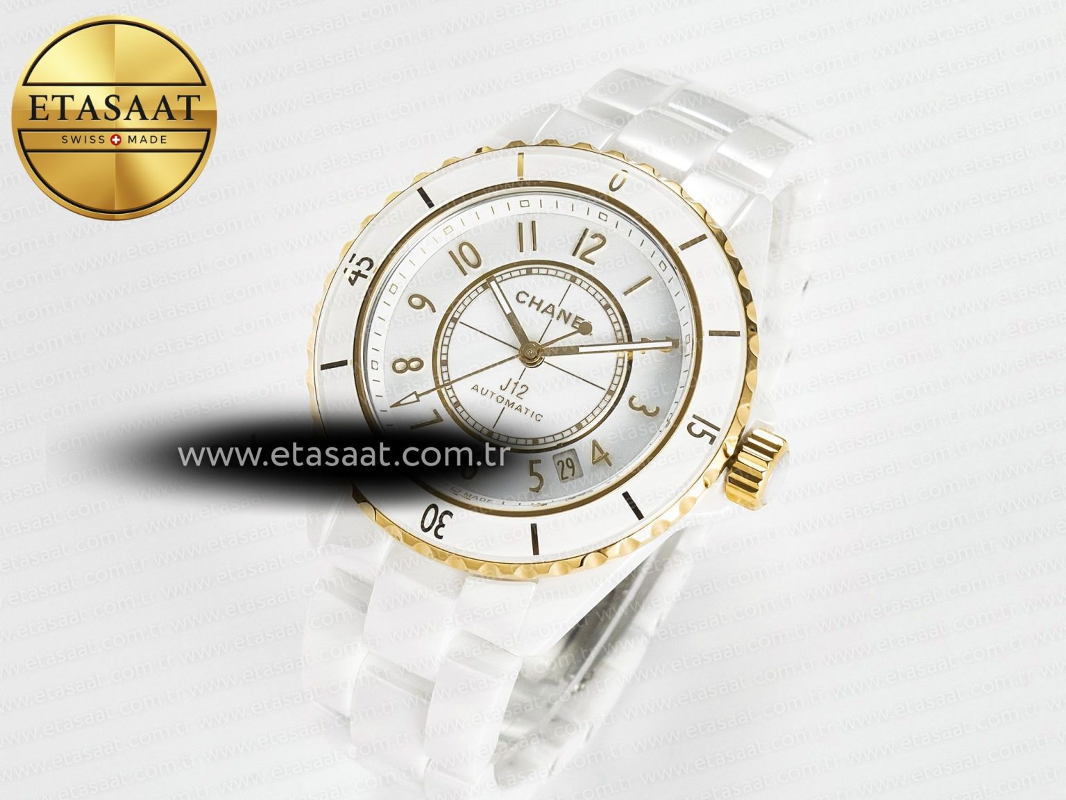 J13 38mm YG White Ceramic BVF 1:1 Best Edition White Dial on Bracelet A12.1 - Görsel 1
