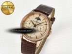 Master Ultra Thin Perpetual Calendar RG V9F 1:1 Best Edition Cream Dial Diamonds Bezel on Brown Leather Strap A868 V2