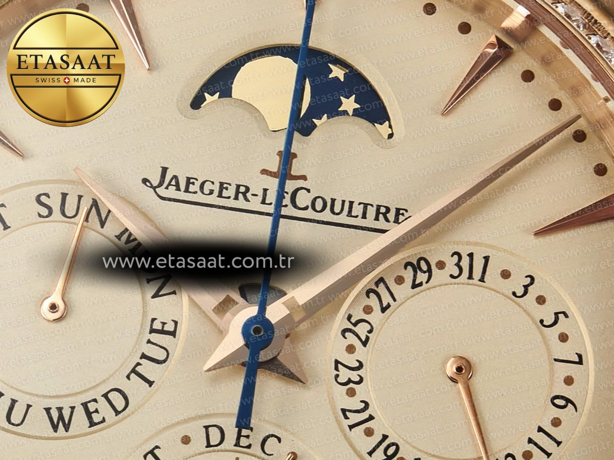 Master Ultra Thin Perpetual Calendar RG V9F 1:1 Best Edition Cream Dial Diamonds Bezel on Brown Leather Strap A868 V2 - Görsel 11