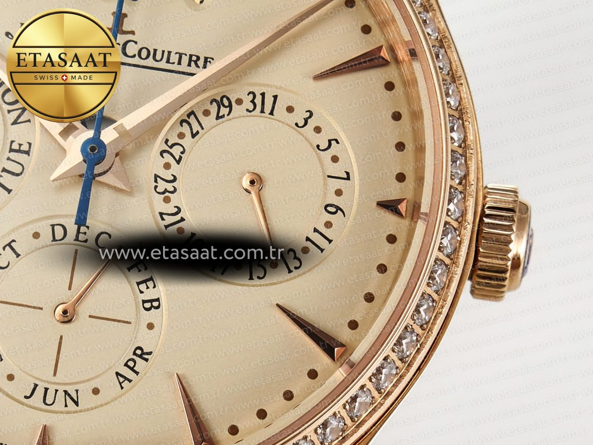 Master Ultra Thin Perpetual Calendar RG V9F 1:1 Best Edition Cream Dial Diamonds Bezel on Brown Leather Strap A868 V2 - Görsel 12
