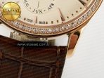 Master Ultra Thin Perpetual Calendar RG V9F 1:1 Best Edition Cream Dial Diamonds Bezel on Brown Leather Strap A868 V2 - Görsel 14