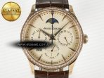 Master Ultra Thin Perpetual Calendar RG V9F 1:1 Best Edition Cream Dial Diamonds Bezel on Brown Leather Strap A868 V2 - Görsel 4