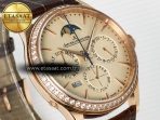 Master Ultra Thin Perpetual Calendar RG V9F 1:1 Best Edition Cream Dial Diamonds Bezel on Brown Leather Strap A868 V2 - Görsel 5
