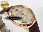 Master Ultra Thin Perpetual Calendar RG V9F 1:1 Best Edition Cream Dial Diamonds Bezel on Brown Leather Strap A868 V2 - Görsel 7