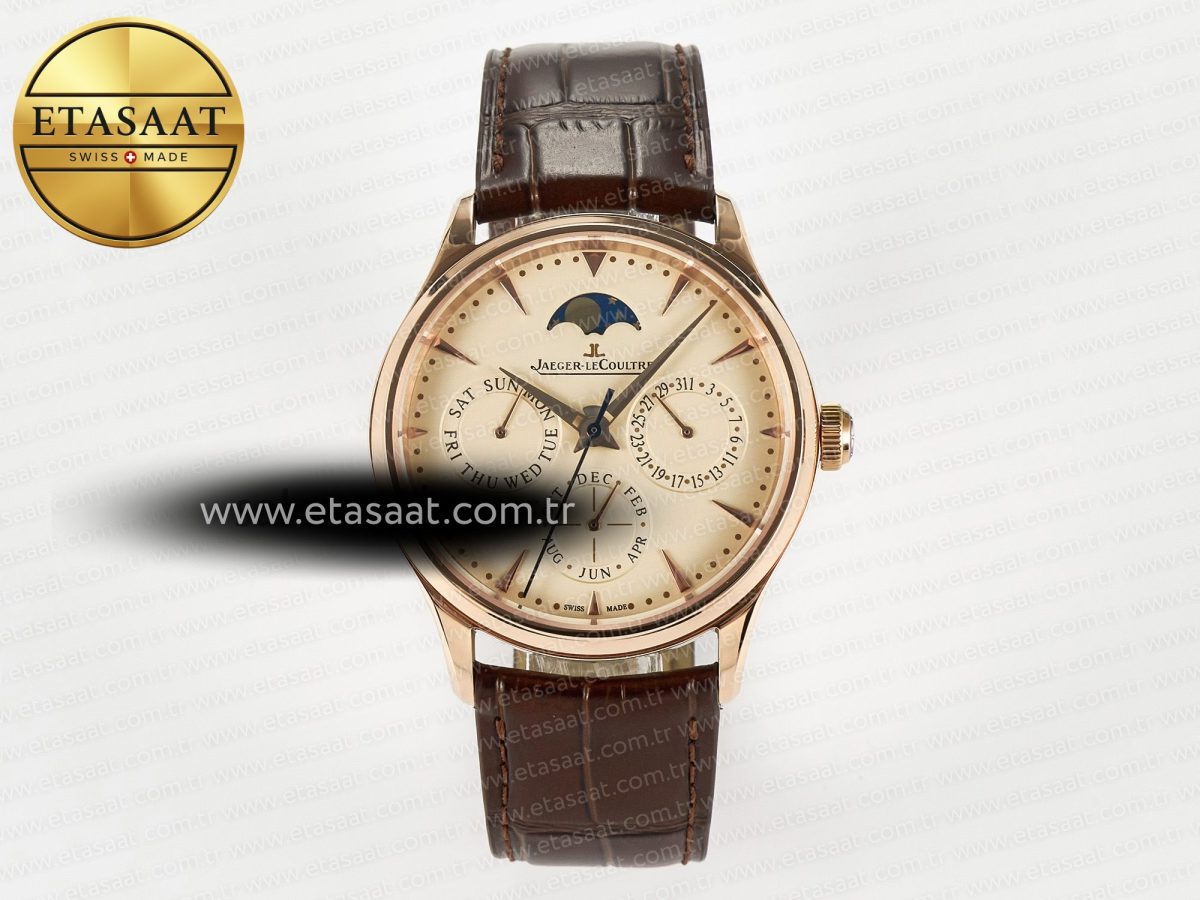 Master Ultra Thin Perpetual Calendar RG V9F 1:1 Best Edition Cream Dial on Brown Leather Strap A868 V2 - Görsel 3