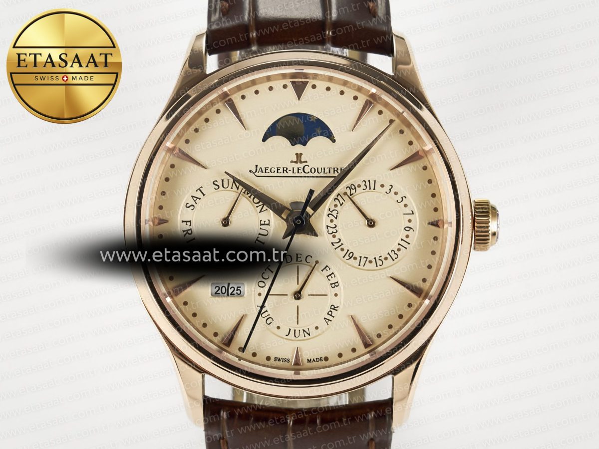 Master Ultra Thin Perpetual Calendar RG V9F 1:1 Best Edition Cream Dial on Brown Leather Strap A868 V2 - Görsel 4