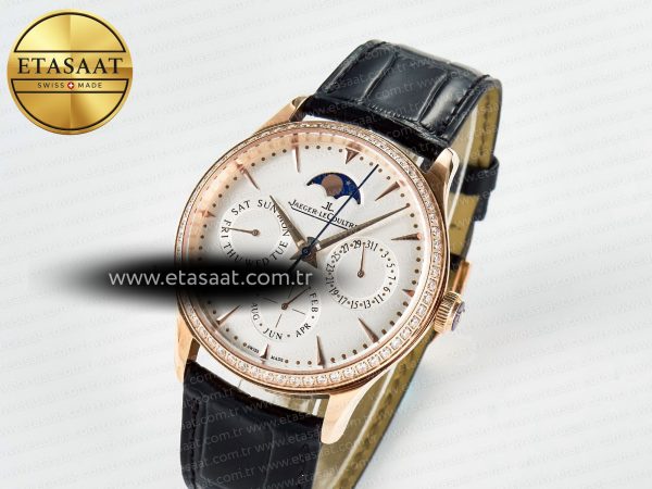 Master Ultra Thin Perpetual Calendar RG V9F 1:1 Best Edition White Dial Diamonds Bezel on Black Leather Strap A868 V2