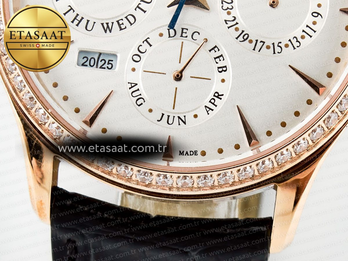Master Ultra Thin Perpetual Calendar RG V9F 1:1 Best Edition White Dial Diamonds Bezel on Black Leather Strap A868 V2 - Görsel 13