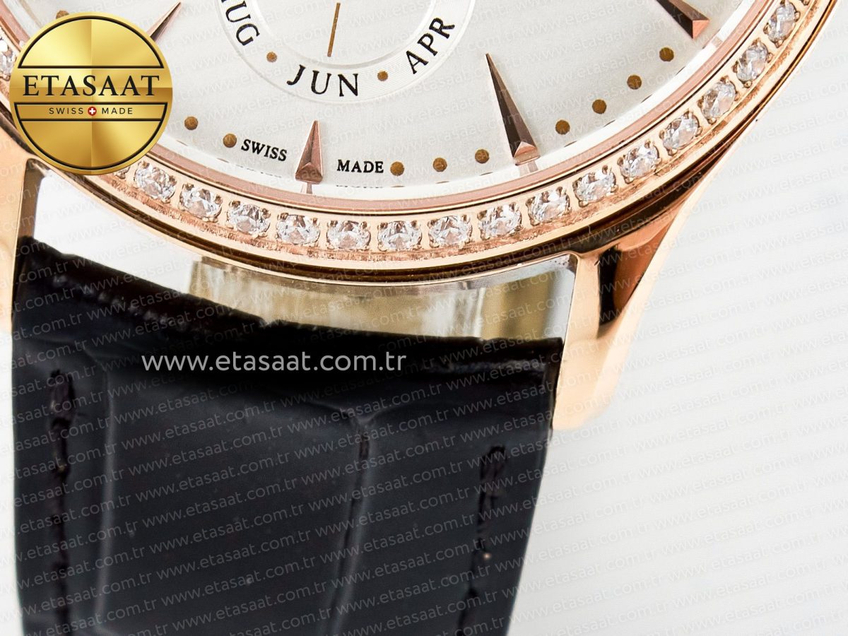 Master Ultra Thin Perpetual Calendar RG V9F 1:1 Best Edition White Dial Diamonds Bezel on Black Leather Strap A868 V2 - Görsel 14