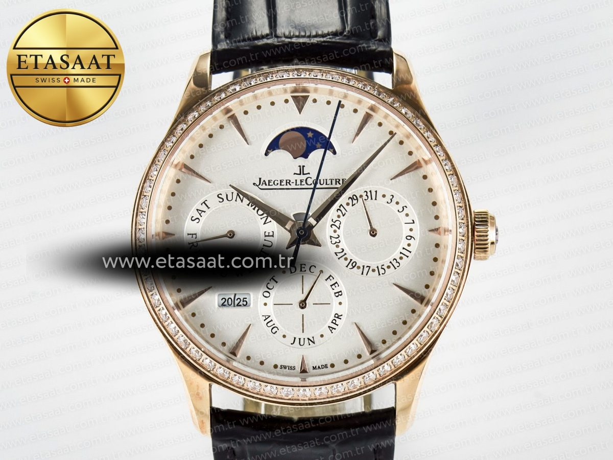 Master Ultra Thin Perpetual Calendar RG V9F 1:1 Best Edition White Dial Diamonds Bezel on Black Leather Strap A868 V2 - Görsel 4