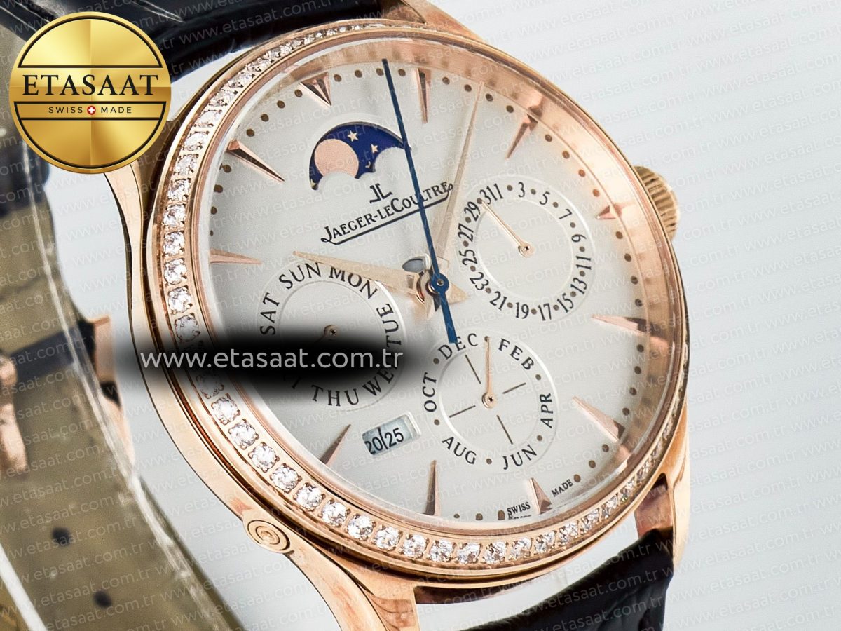 Master Ultra Thin Perpetual Calendar RG V9F 1:1 Best Edition White Dial Diamonds Bezel on Black Leather Strap A868 V2 - Görsel 5