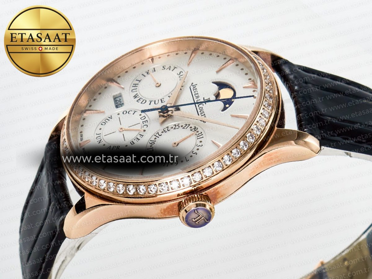 Master Ultra Thin Perpetual Calendar RG V9F 1:1 Best Edition White Dial Diamonds Bezel on Black Leather Strap A868 V2 - Görsel 6