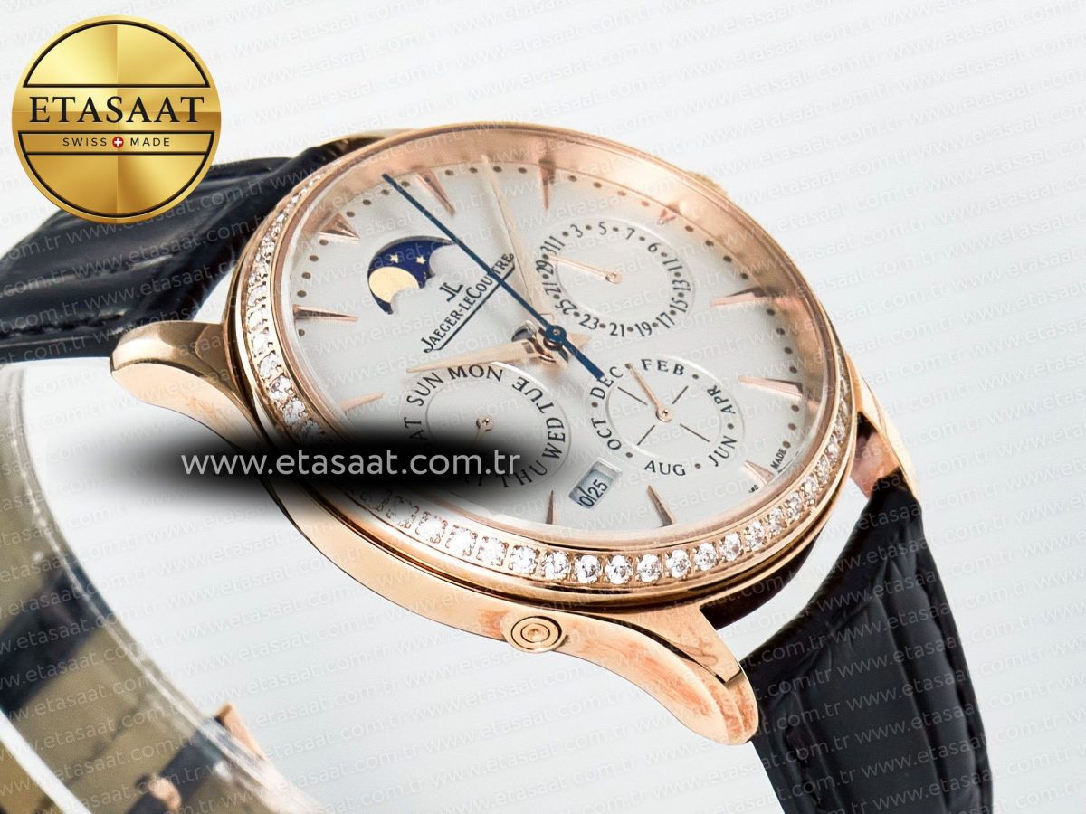 Master Ultra Thin Perpetual Calendar RG V9F 1:1 Best Edition White Dial Diamonds Bezel on Black Leather Strap A868 V2 - Görsel 7