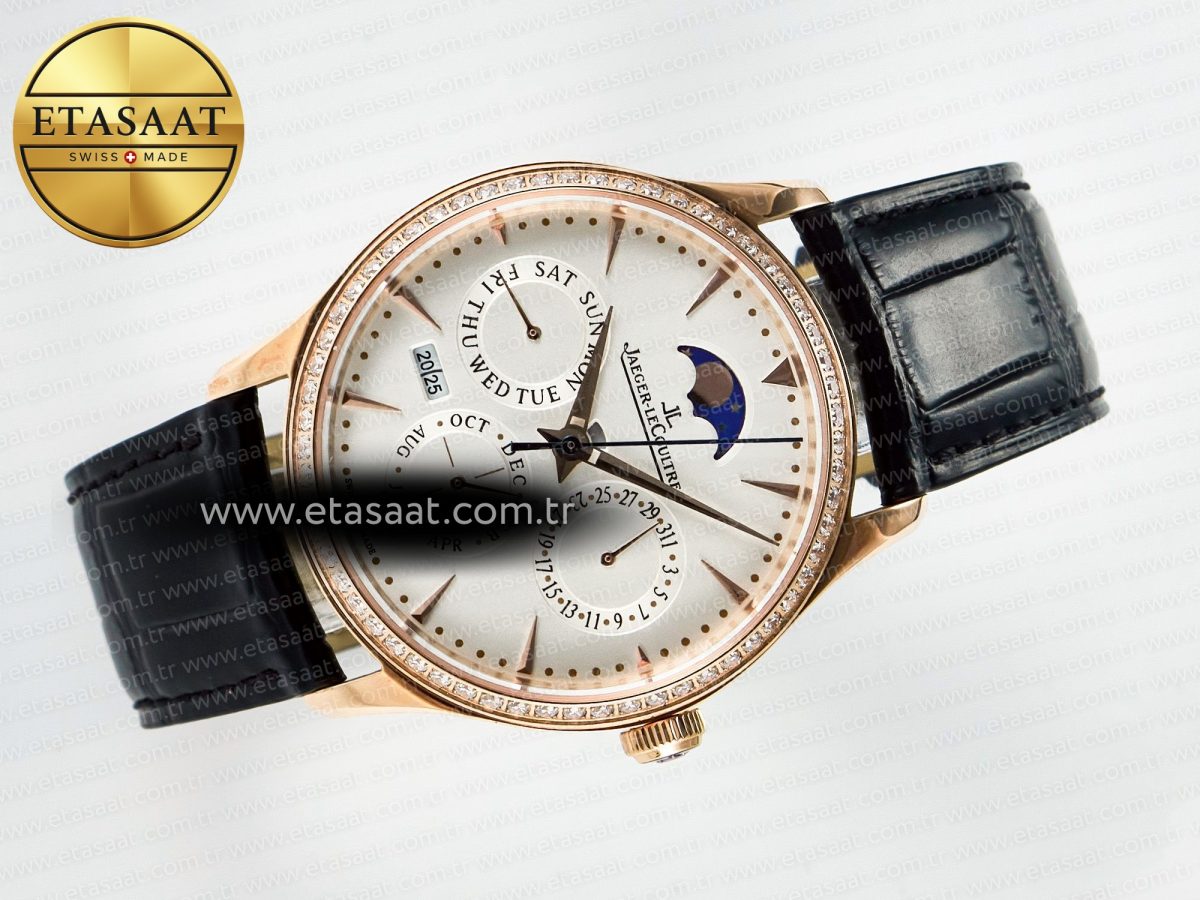 Master Ultra Thin Perpetual Calendar RG V9F 1:1 Best Edition White Dial Diamonds Bezel on Black Leather Strap A868 V2 - Görsel 8