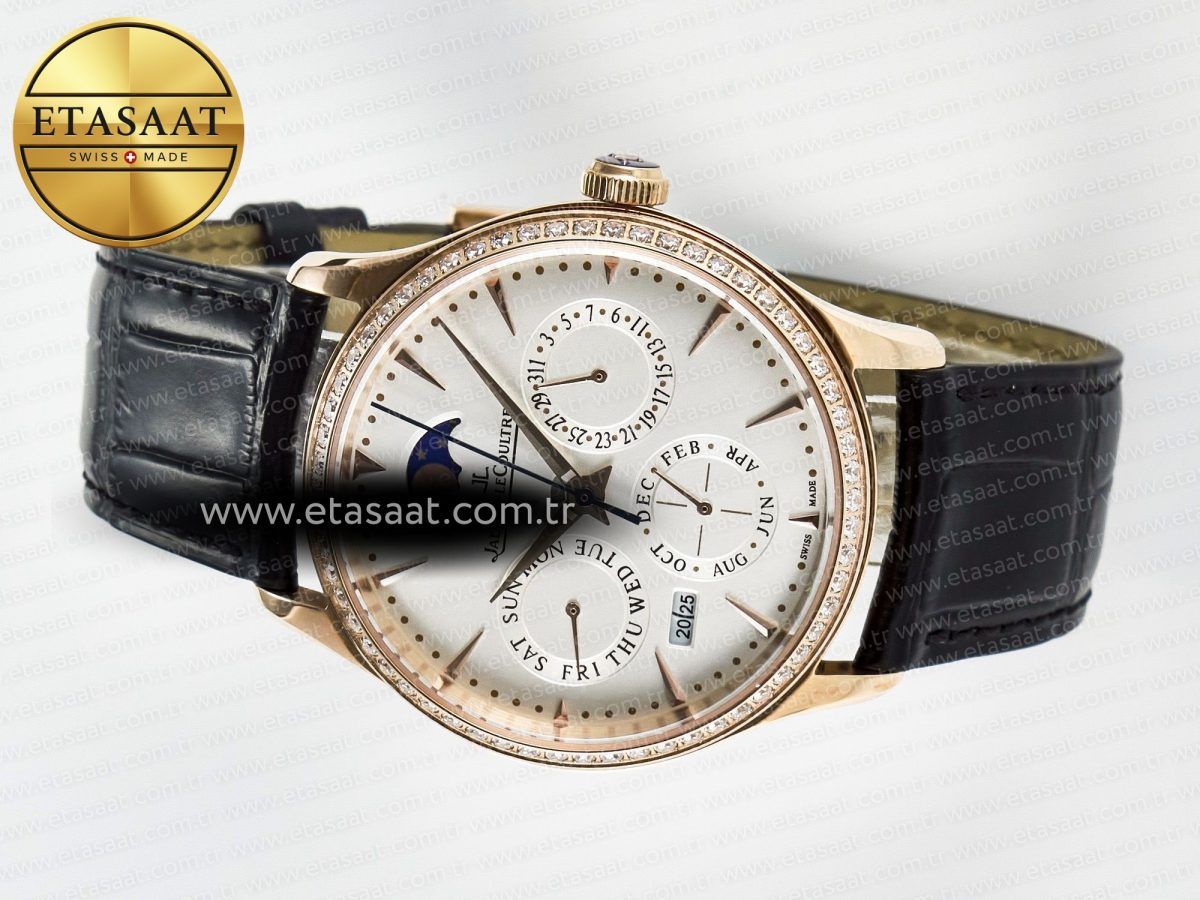 Master Ultra Thin Perpetual Calendar RG V9F 1:1 Best Edition White Dial Diamonds Bezel on Black Leather Strap A868 V2 - Görsel 9