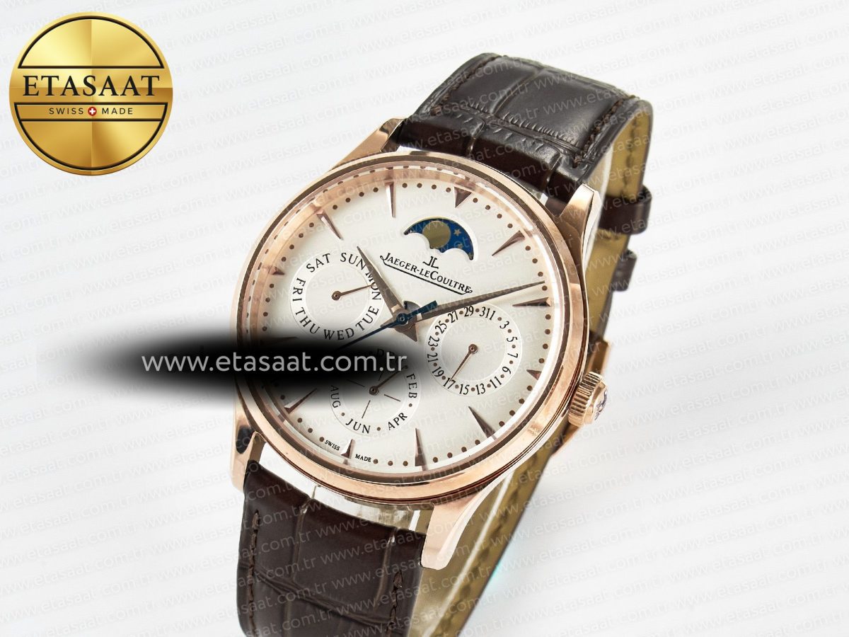 Master Ultra Thin Perpetual Calendar RG V9F 1:1 Best Edition White Dial on Brown Leather Strap A868 V2 - Görsel 1